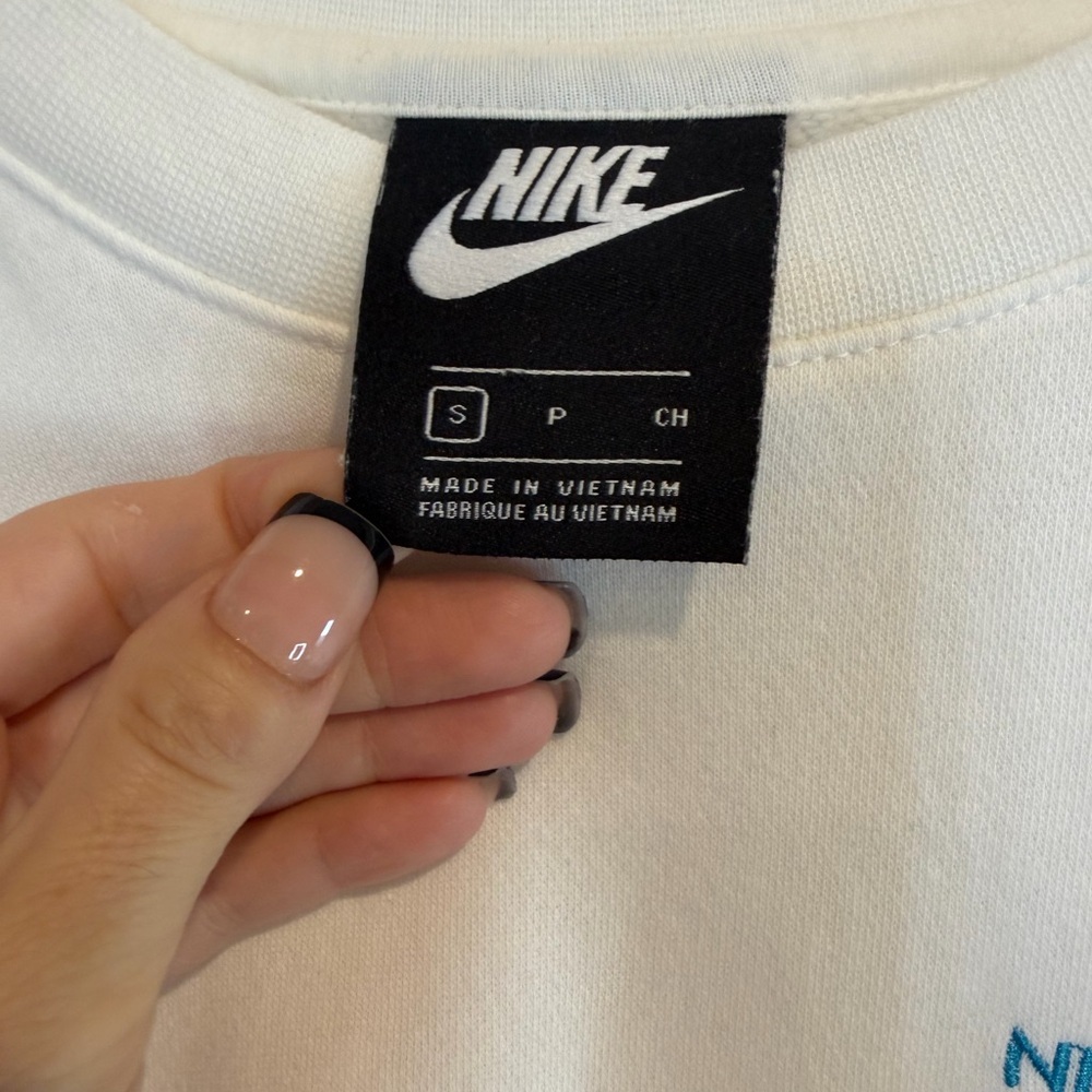 Nike White Crewneck Sweater with Blue and Yellow Accents UNISEX - Picture 5 of 6